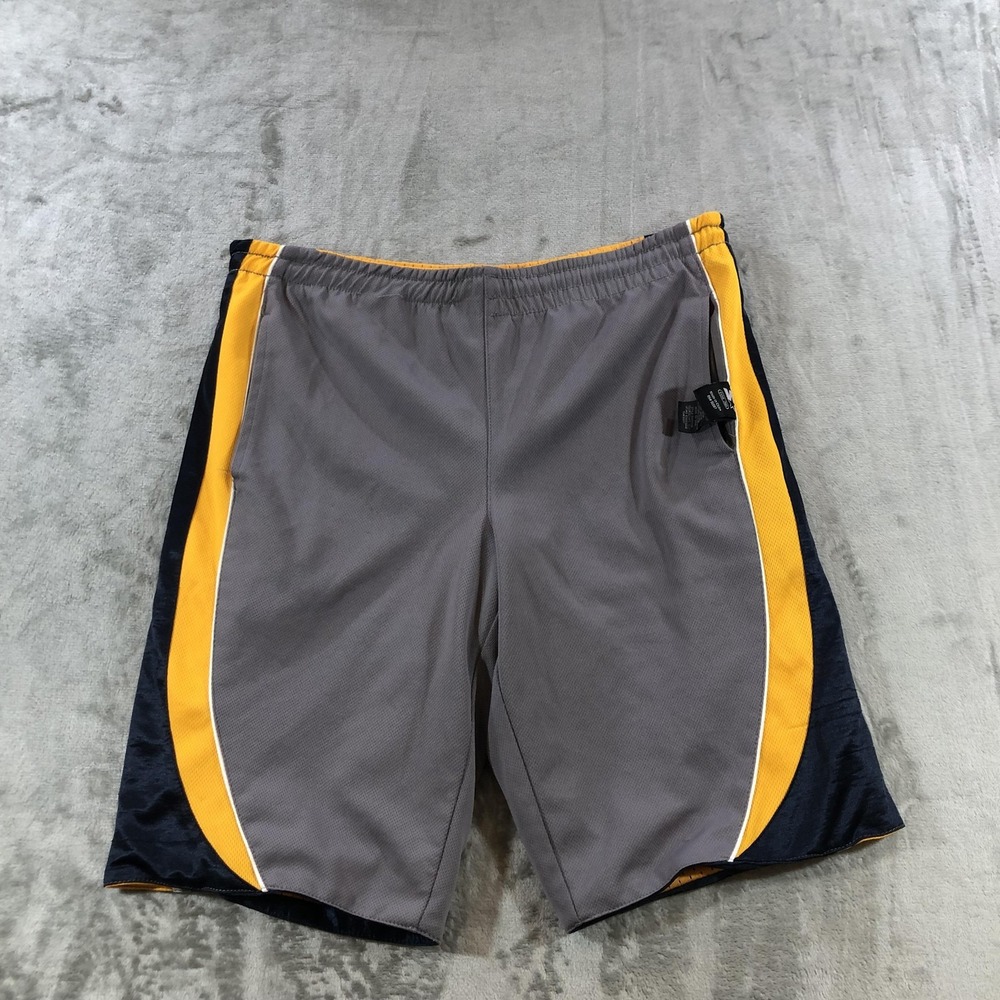 Starter Shorts Mens Small Gray Yellow Reversible Basketball Athletic 12 Inseam